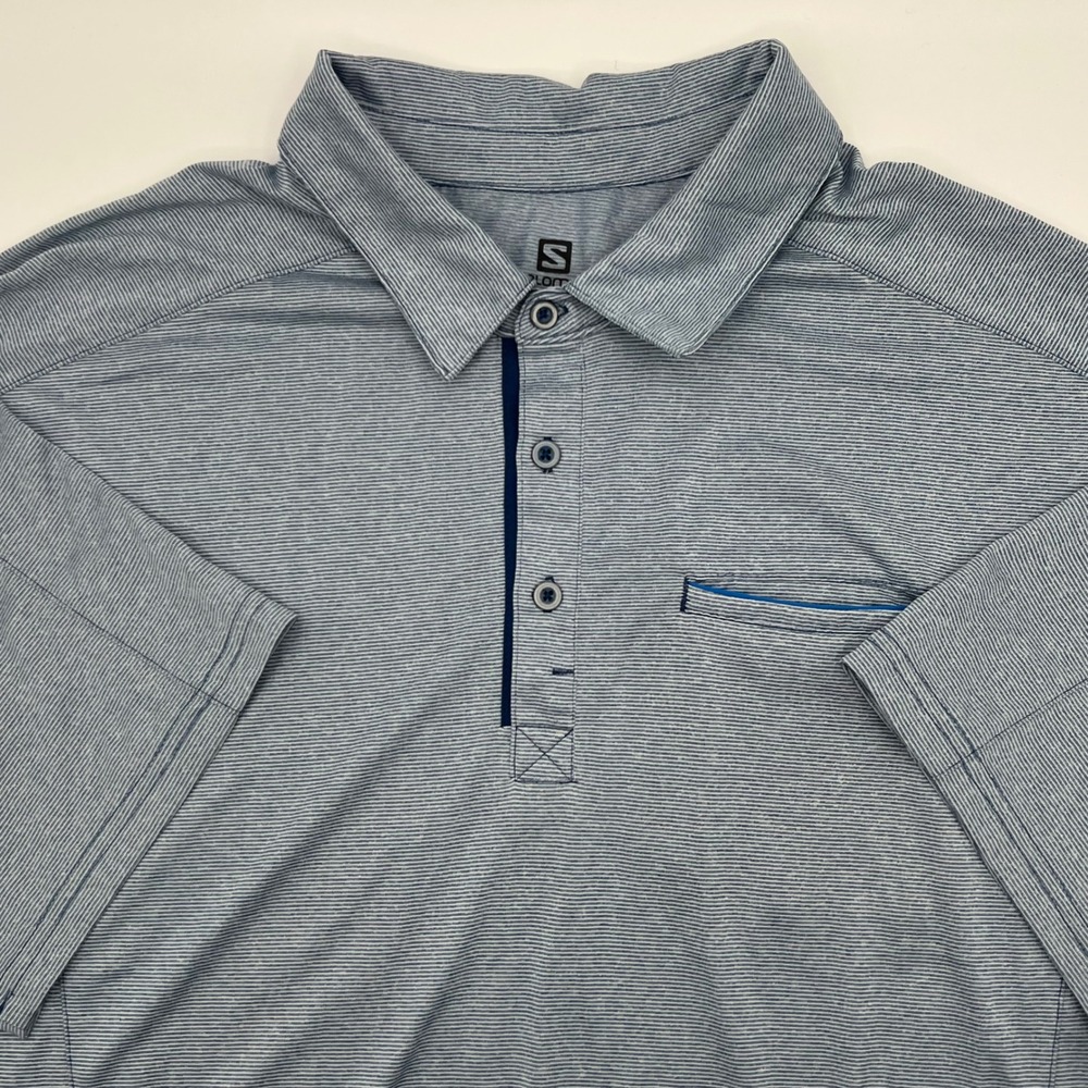 Salomon Acti Lite XL Blue Striped Short Sleeve Golf Polo‎ Shirt